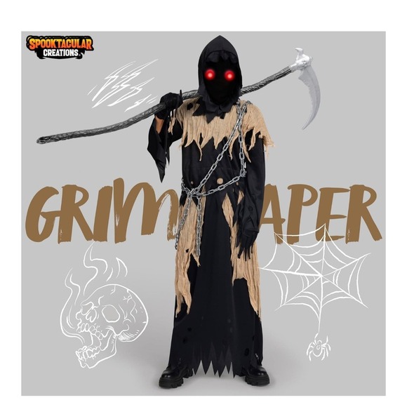 Does not apply Other - Kids Glowing Eyes Grim Reaper Costume with Light Up Glasses Gloves, Hood & Chain